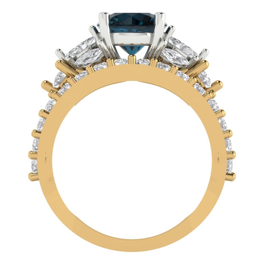 2.94 cttw Round Cut Natural London Blue Topaz Bridal Set - Solid Yellow/White Gold Engagement Ring & Wedding Band