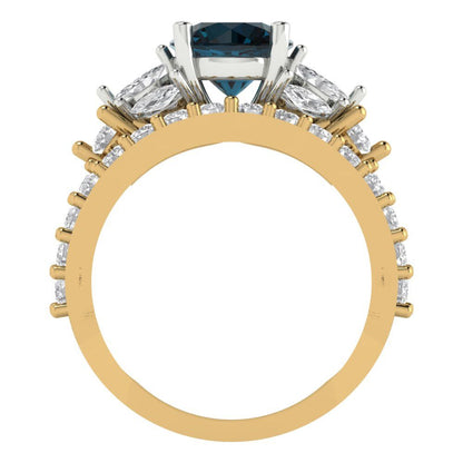 2.94 cttw Round Cut Natural London Blue Topaz Bridal Set - Solid Yellow/White Gold Engagement Ring & Wedding Band