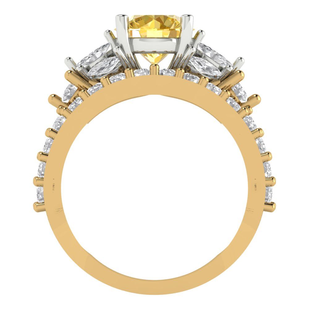 2.94 cttw Round Cut Simulated Yellow Diamond Bridal Set - Solid Yellow/White Gold Engagement Ring & Wedding Band