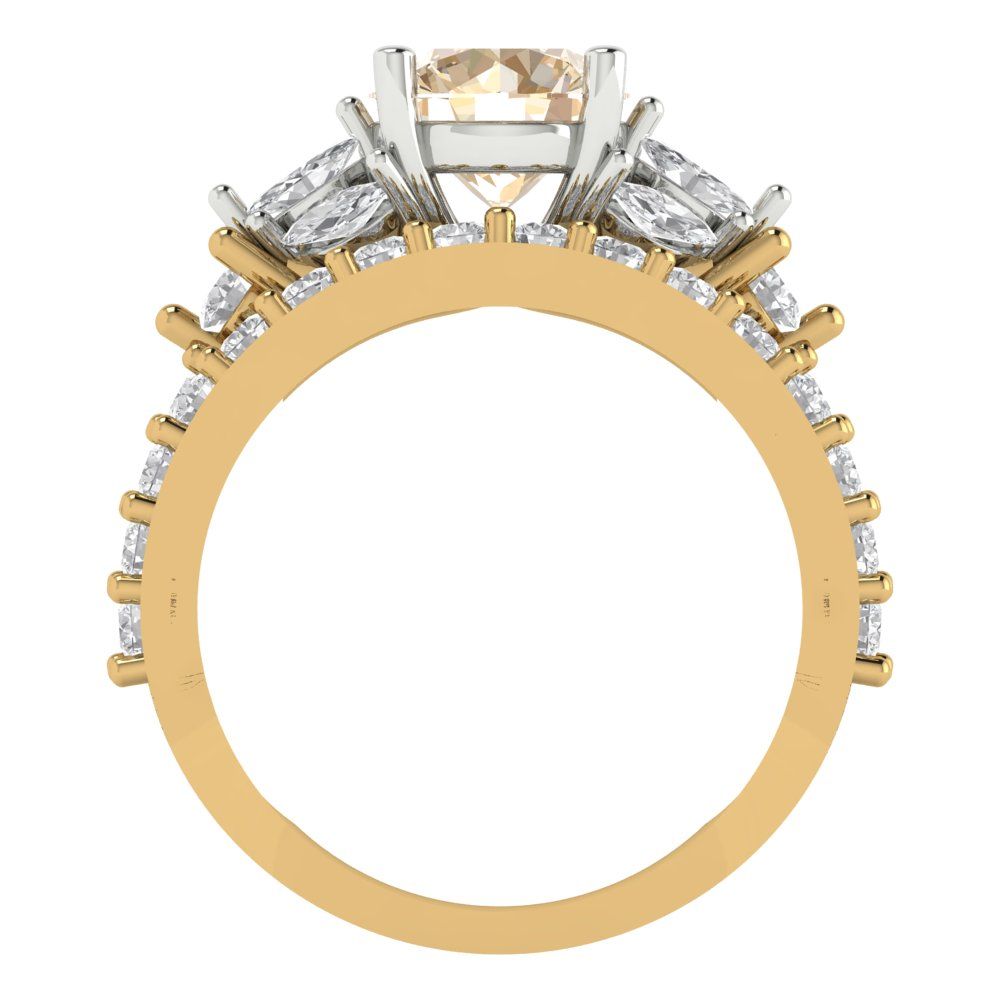 2.94 cttw Round Cut Natural Morganite Bridal Set - Solid Yellow/White Gold Engagement Ring & Wedding Band
