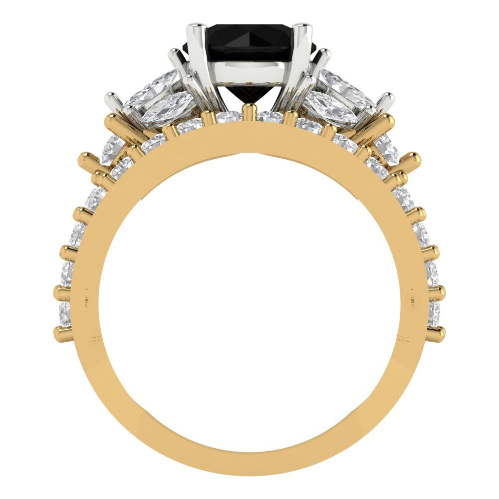 2.94 cttw Round Cut Natural Onyx Bridal Set - Solid Yellow/White Gold Engagement Ring & Wedding Band
