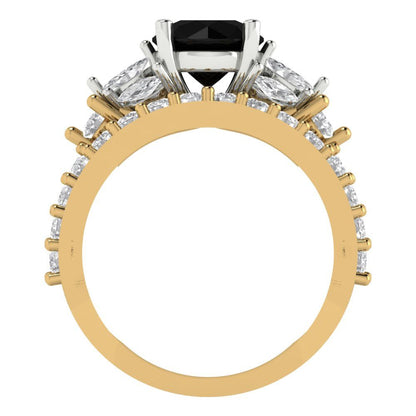2.94 cttw Round Cut Natural Onyx Bridal Set - Solid Yellow/White Gold Engagement Ring & Wedding Band
