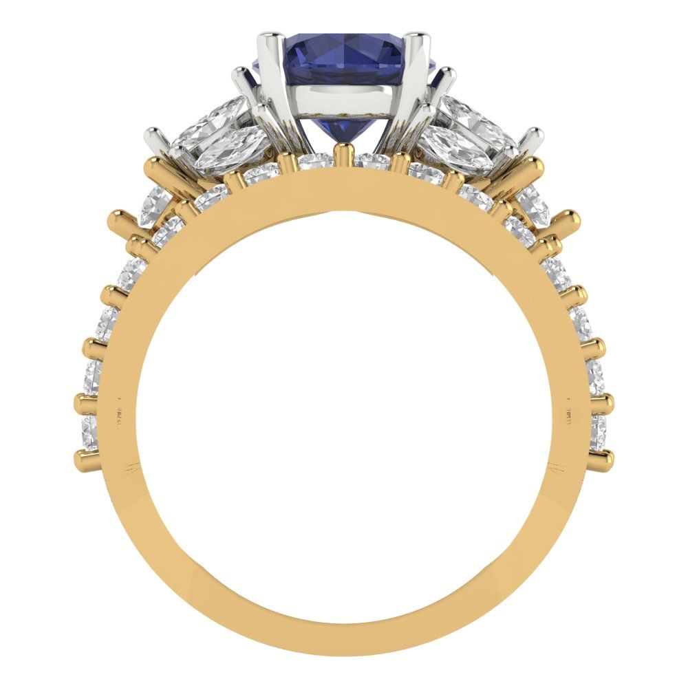 2.94 cttw Round Cut Simulated Blue Sapphire Bridal Set - Solid Yellow/White Gold Engagement Ring & Wedding Band