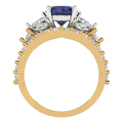 2.94 cttw Round Cut Simulated Blue Sapphire Bridal Set - Solid Yellow/White Gold Engagement Ring & Wedding Band
