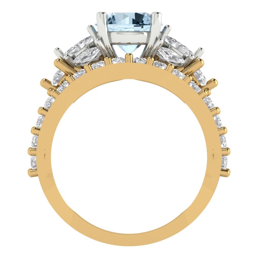 2.94 cttw Round Cut Simulated Blue Diamond Bridal Set - Solid Yellow/White Gold Engagement Ring & Wedding Band