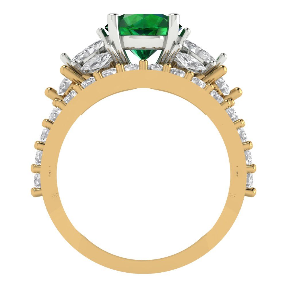 2.94 cttw Round Cut Simulated Emerald Bridal Set - Solid Yellow/White Gold Engagement Ring & Wedding Band