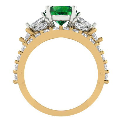 2.94 cttw Round Cut Simulated Emerald Bridal Set - Solid Yellow/White Gold Engagement Ring & Wedding Band
