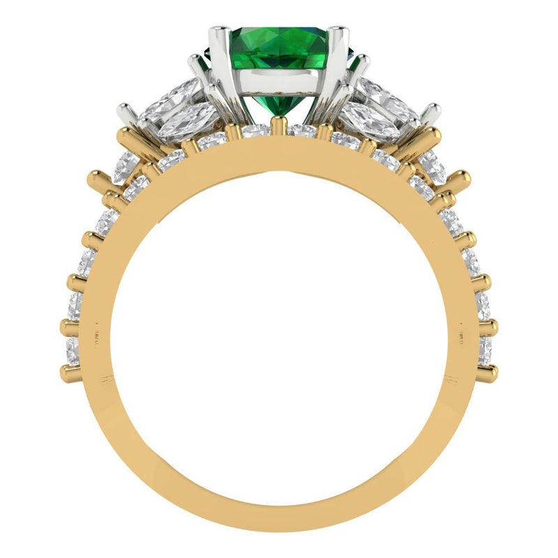 3.06 ct Brilliant Round Cut Simulated Emerald Stone Yellow/White Gold Solitaire with Accents Bridal Set