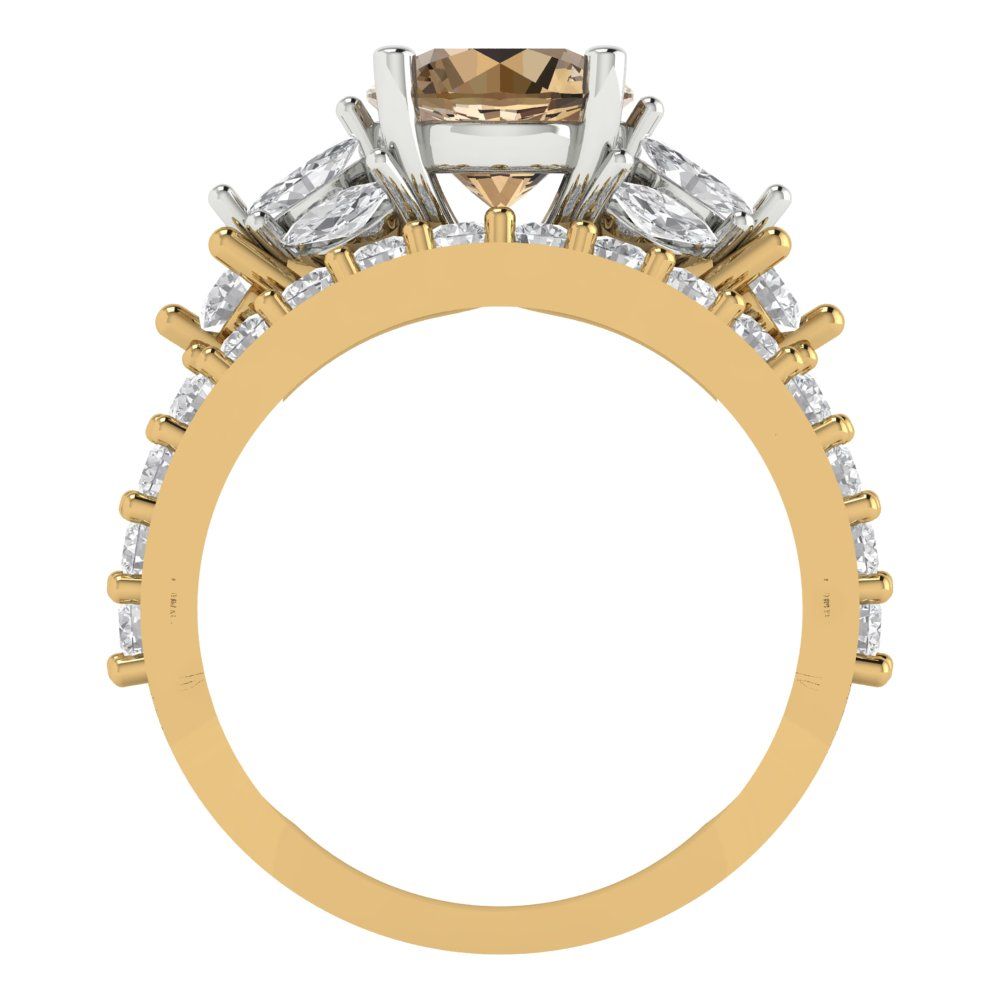 2.94 cttw Round Cut Simulated Champagne Diamond Bridal Set - Solid Yellow/White Gold Engagement Ring & Wedding Band