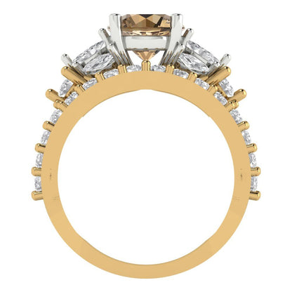 2.94 cttw Round Cut Simulated Champagne Diamond Bridal Set - Solid Yellow/White Gold Engagement Ring & Wedding Band