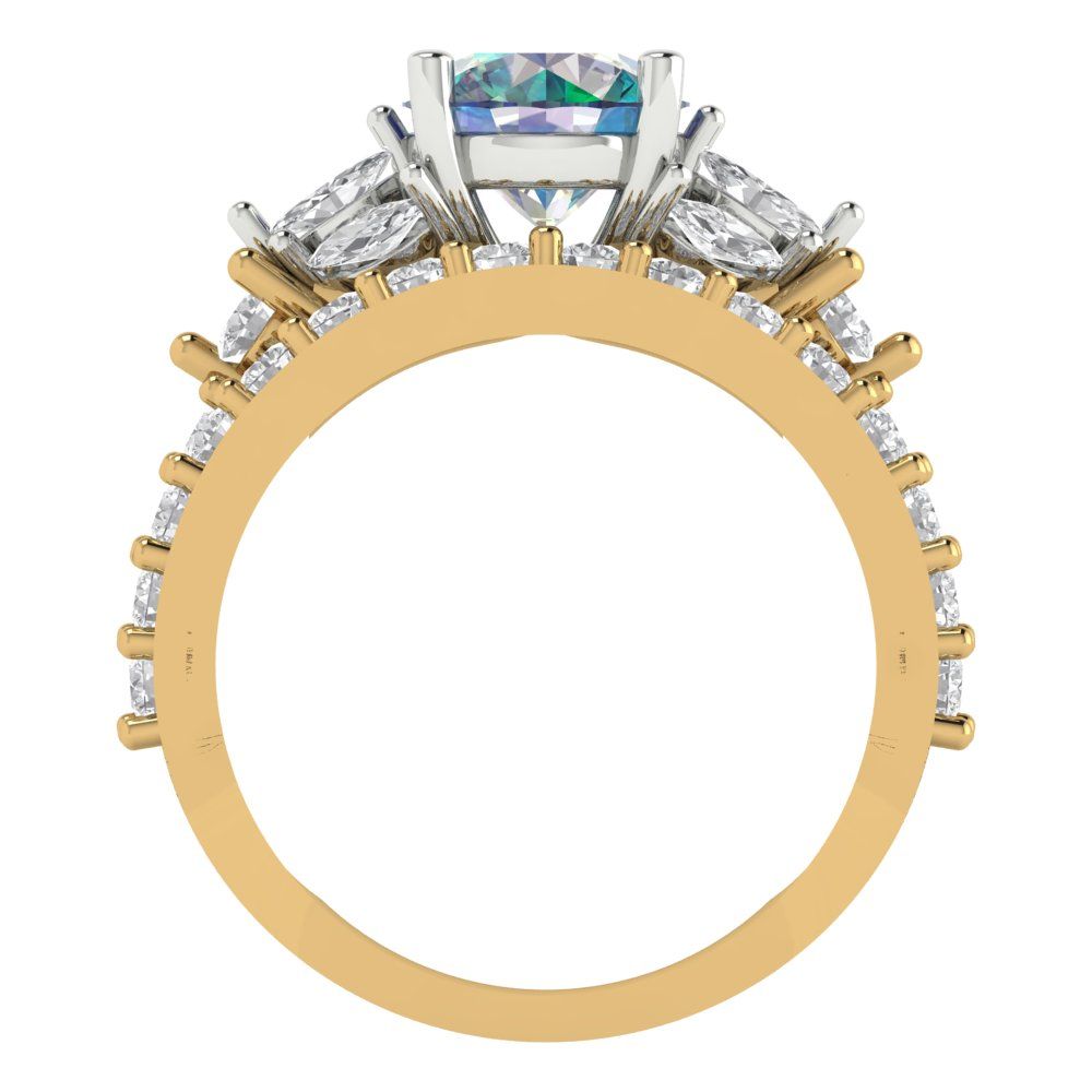 2.94 cttw Round Cut Blue Moissanite Bridal Set - Solid Yellow/White Gold Engagement Ring & Wedding Band