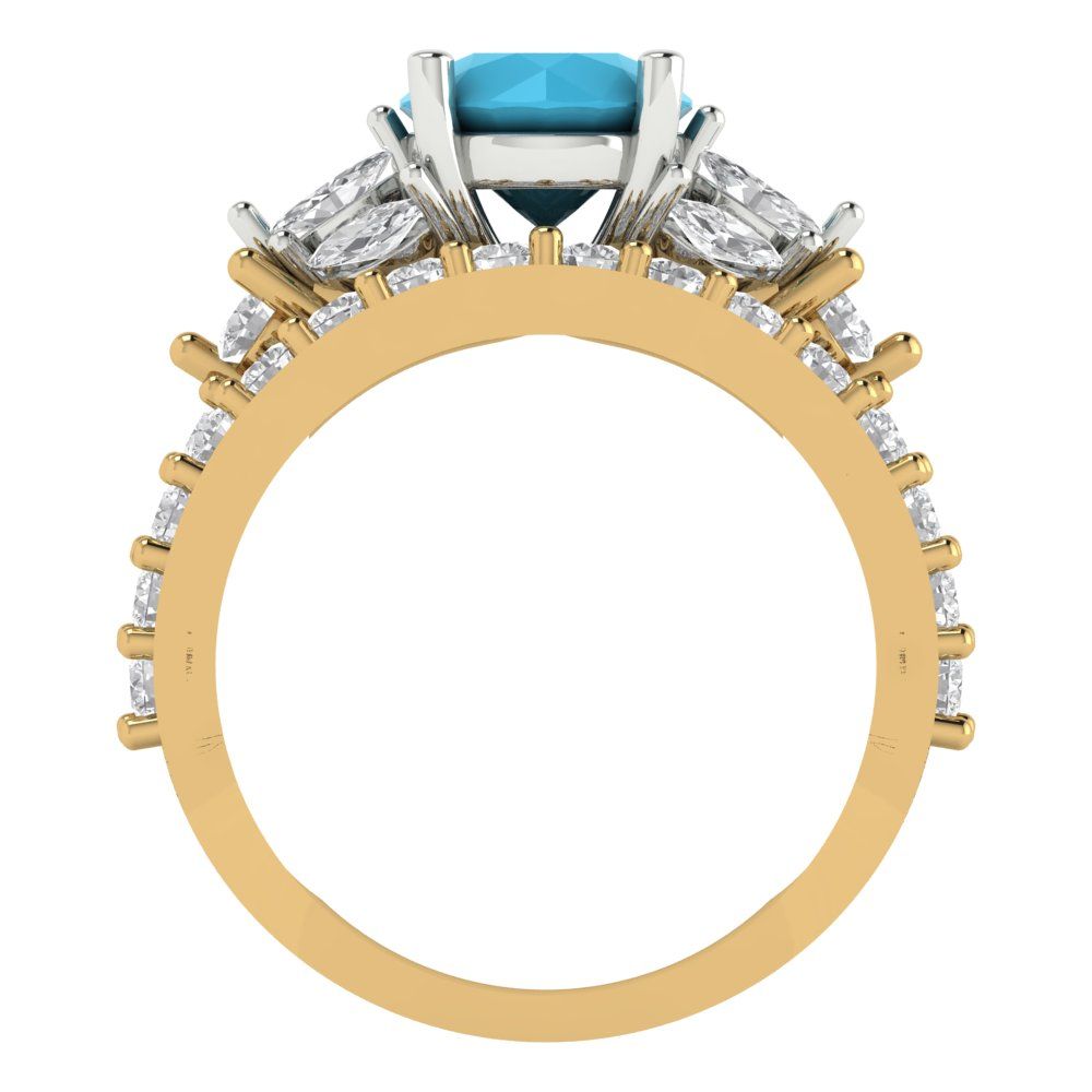 2.94 cttw Round Cut Simulated Turquoise Bridal Set - Solid Yellow/White Gold Engagement Ring & Wedding Band