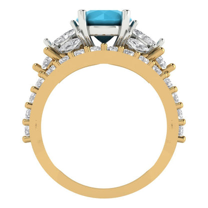 2.94 cttw Round Cut Simulated Turquoise Bridal Set - Solid Yellow/White Gold Engagement Ring & Wedding Band