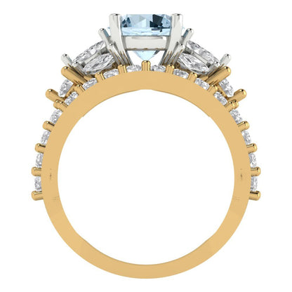 2.94 cttw Round Cut Natural Swiss Blue Topaz Bridal Set - Solid Yellow/White Gold Engagement Ring & Wedding Band