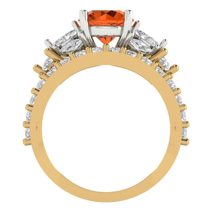 2.94 cttw Round Cut Simulated Ruby Bridal Set - Solid Yellow/White Gold Engagement Ring & Wedding Band