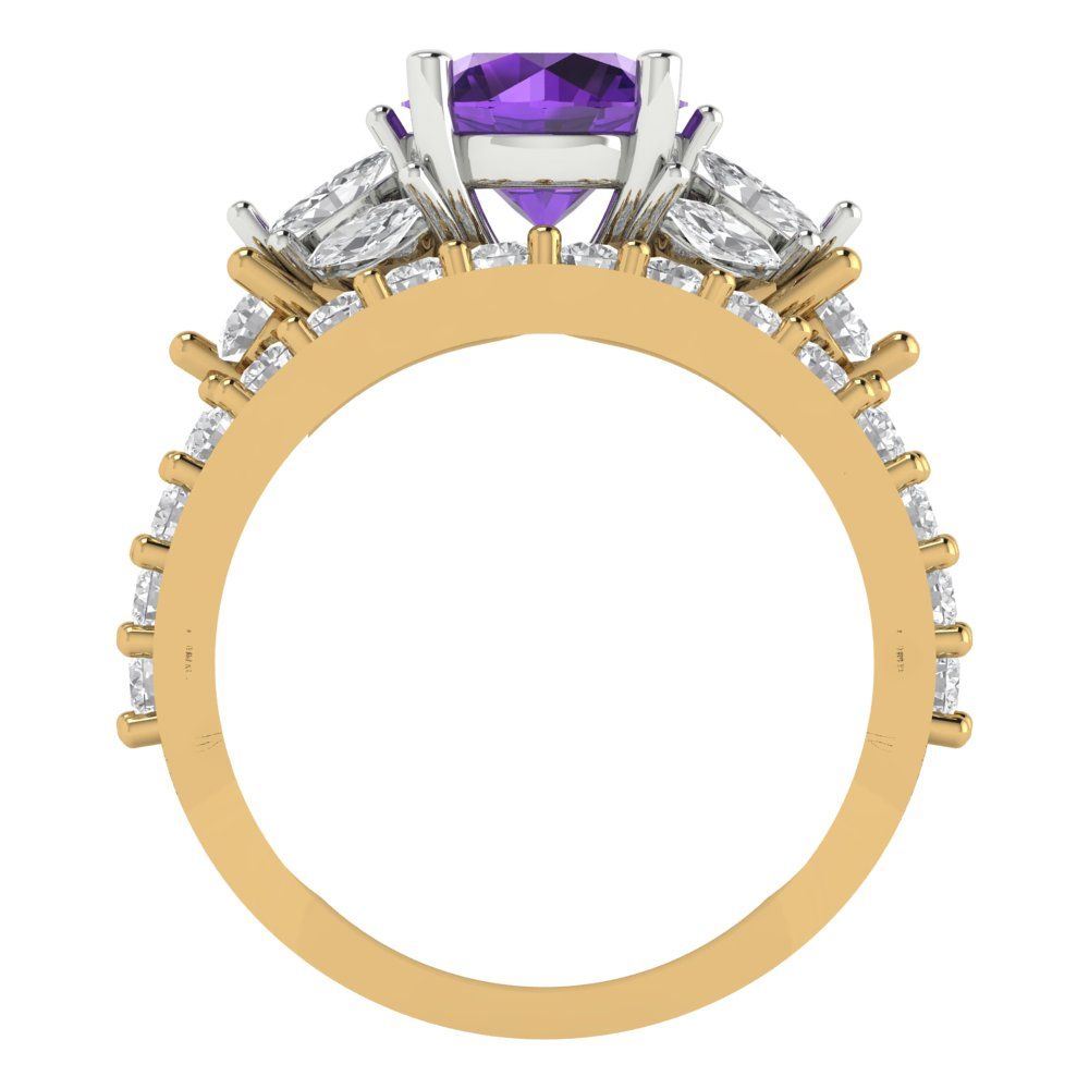 2.94 cttw Round Cut Natural Amethyst Bridal Set - Solid Yellow/White Gold Engagement Ring & Wedding Band