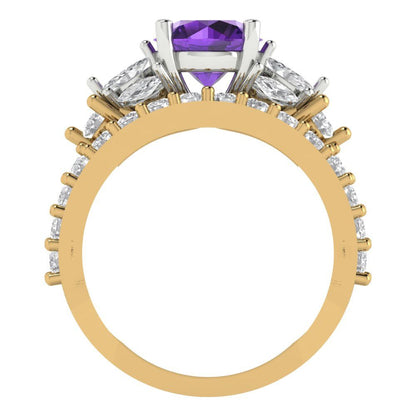 2.94 cttw Round Cut Natural Amethyst Bridal Set - Solid Yellow/White Gold Engagement Ring & Wedding Band