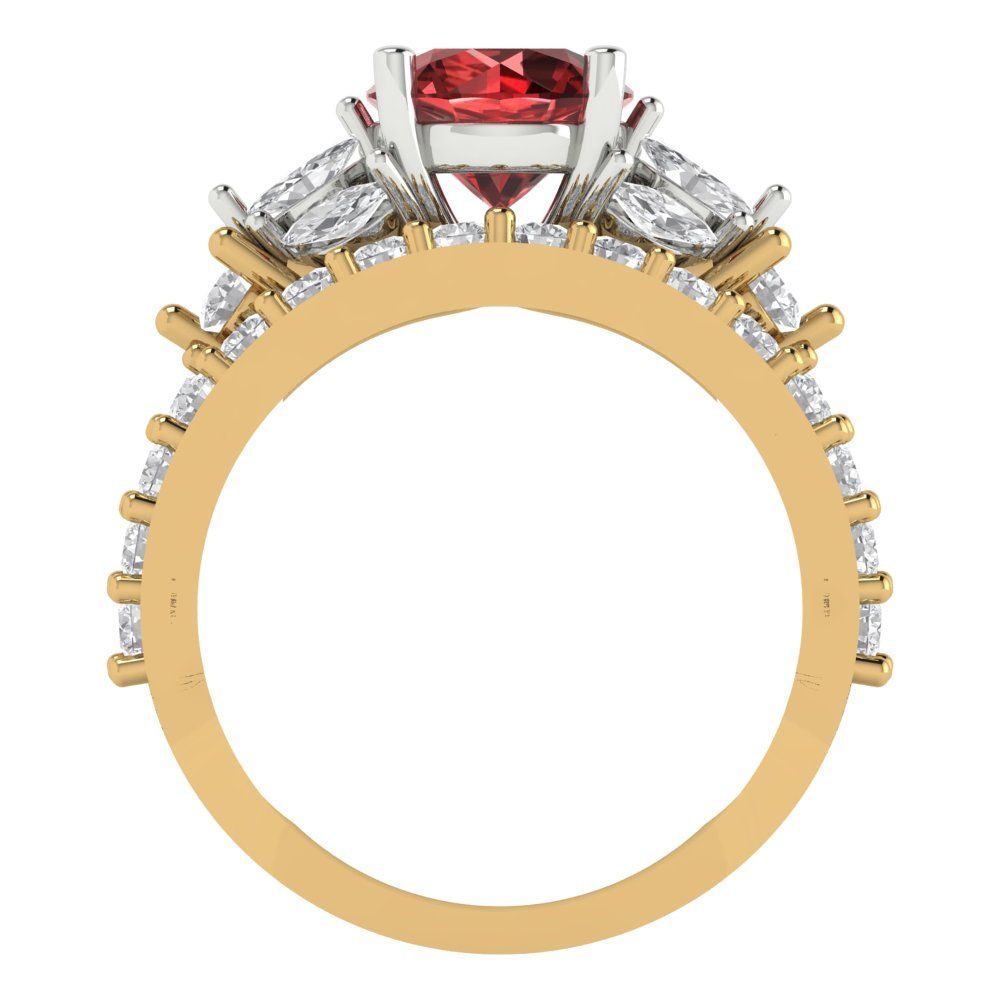 2.94 cttw Round Cut Natural Garnet Bridal Set - Solid Yellow/White Gold Engagement Ring & Wedding Band