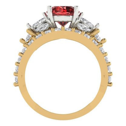 2.94 cttw Round Cut Natural Garnet Bridal Set - Solid Yellow/White Gold Engagement Ring & Wedding Band