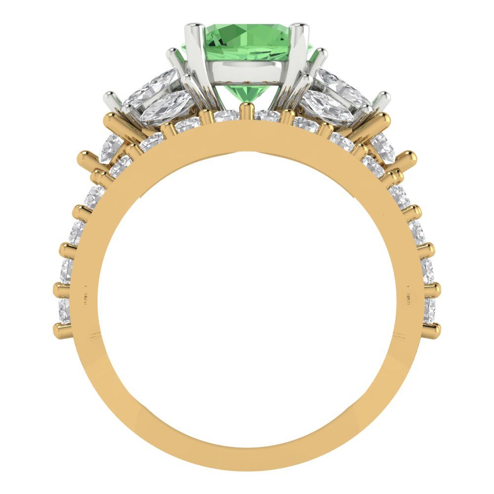 2.94 cttw Round Cut Simulated Green Diamond Bridal Set - Solid Yellow/White Gold Engagement Ring & Wedding Band