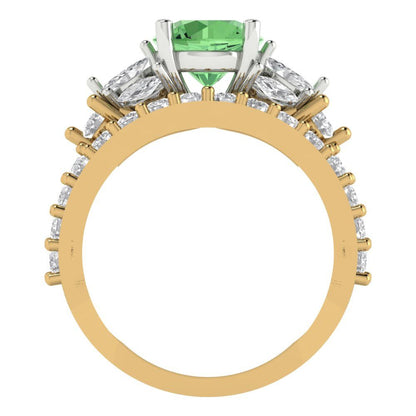 2.94 cttw Round Cut Simulated Green Diamond Bridal Set - Solid Yellow/White Gold Engagement Ring & Wedding Band