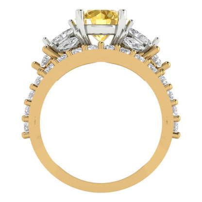 2.94 cttw Round Cut Natural Citrine Bridal Set - Solid Yellow/White Gold Engagement Ring & Wedding Band