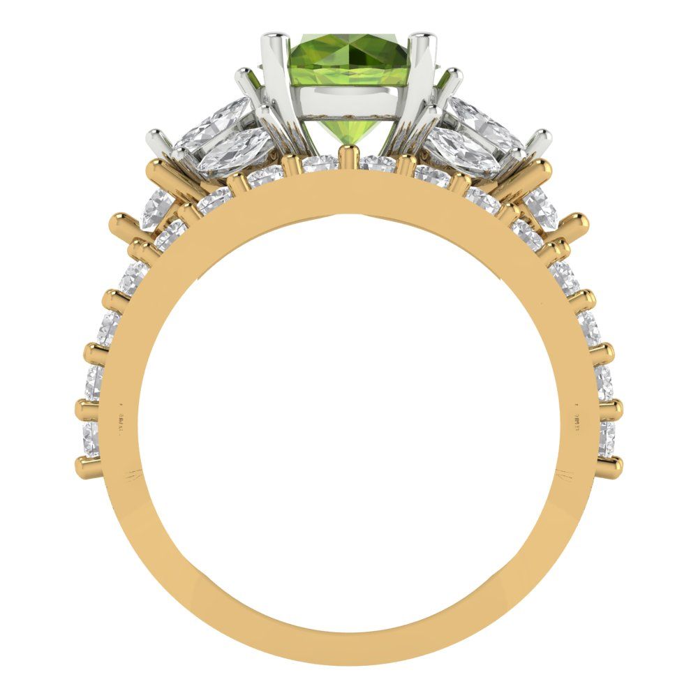2.94 cttw Round Cut Natural Peridot Bridal Set - Solid Yellow/White Gold Engagement Ring & Wedding Band