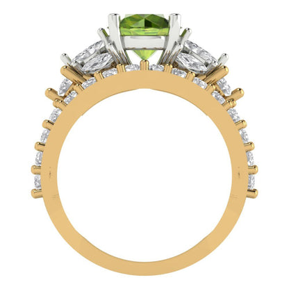 2.94 cttw Round Cut Natural Peridot Bridal Set - Solid Yellow/White Gold Engagement Ring & Wedding Band