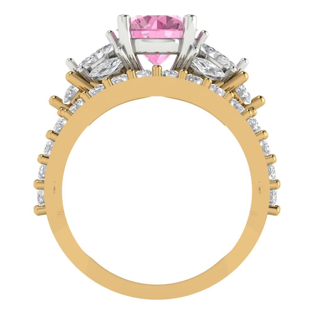 2.94 cttw Round Cut Simulated Pink Diamond Bridal Set - Solid Yellow/White Gold Engagement Ring & Wedding Band