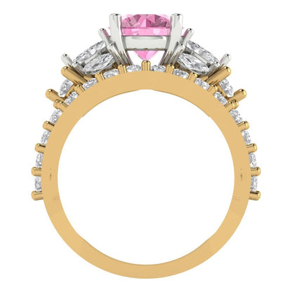 2.94 cttw Round Cut Simulated Pink Diamond Bridal Set - Solid Yellow/White Gold Engagement Ring & Wedding Band