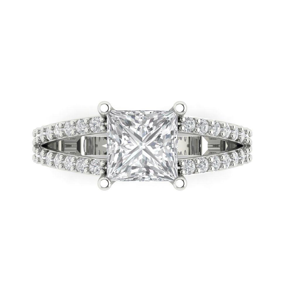 2.44 ct Brilliant Princess Cut Natural Diamond Stone Clarity VS1-2 Color G-H White Gold Solitaire with Accents Ring