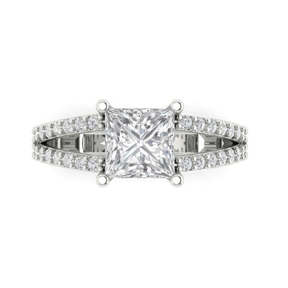 2.44 ct Brilliant Princess Cut Natural Diamond Stone Clarity VS1-2 Color G-H White Gold Solitaire with Accents Ring