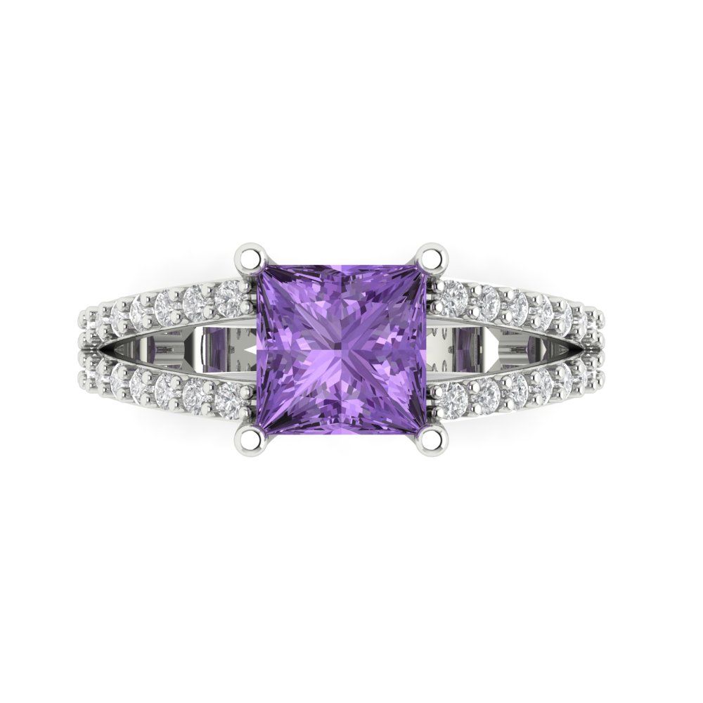 2.48 cttw Simulated Alexandrite Solitaire with Zirconia Simulated Diamond Accents Engagement Ring - Solid Gold (Princess Cut,7.0mm)
