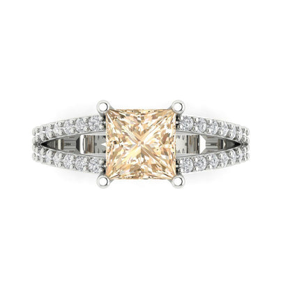 2.48 cttw Natural Morganite Solitaire with Zirconia Simulated Diamond Accents Engagement Ring - Solid Gold (Princess Cut,7.0mm)