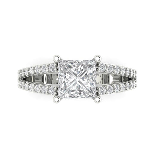 2.48 cttw Moissanite Solitaire with Zirconia Simulated Diamond Accents Engagement Ring - Solid White Gold (VVS1, Princess Cut,7.0mm)