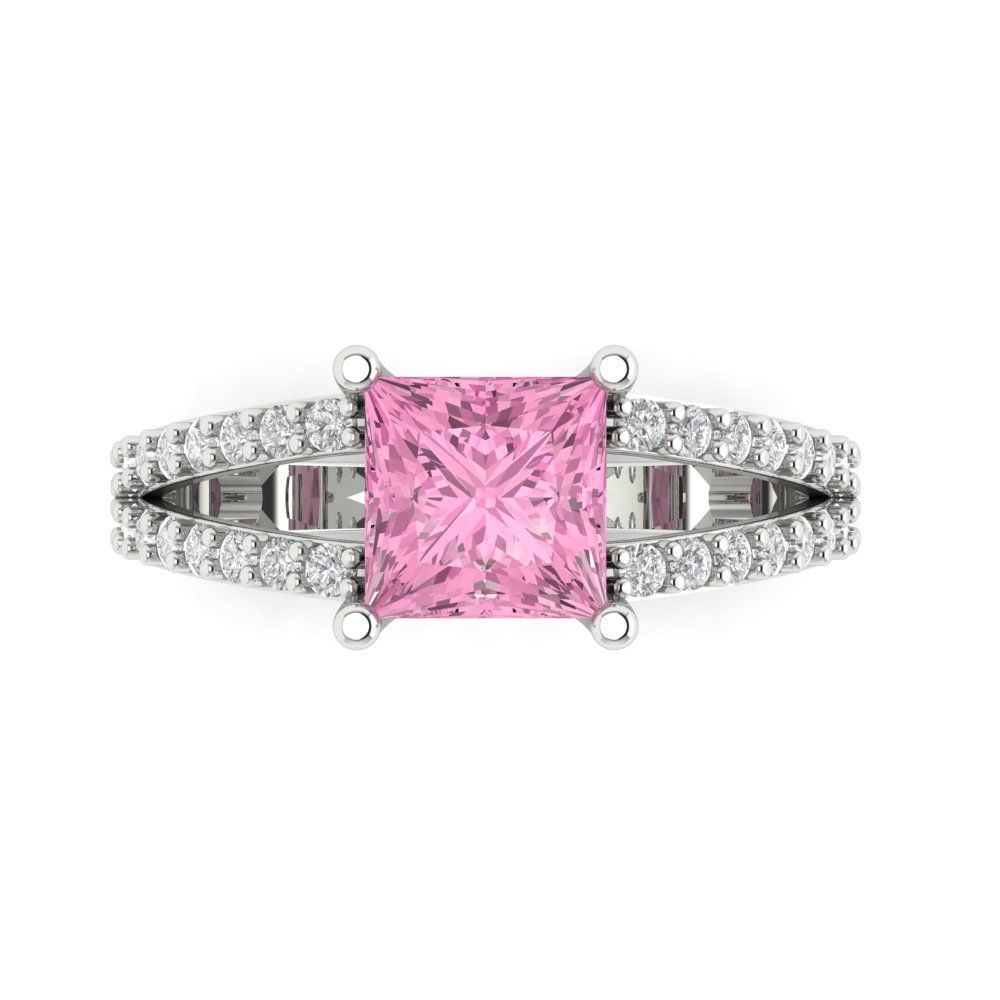 2.48 cttw Zirconia Simulated Pink Diamond Solitaire with Zirconia Simulated Diamond Accents Engagement Ring - Solid Gold (VVS1, Princess Cut,7.0mm)