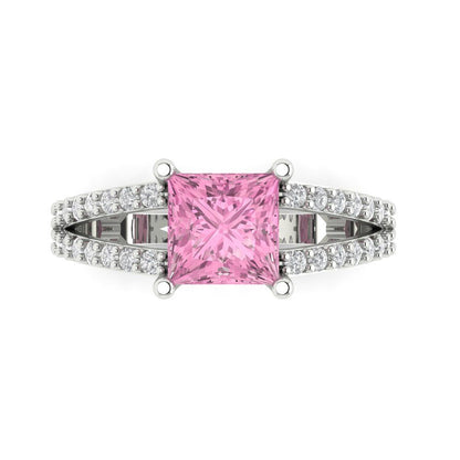 2.48 cttw Zirconia Simulated Pink Diamond Solitaire with Zirconia Simulated Diamond Accents Engagement Ring - Solid Gold (VVS1, Princess Cut,7.0mm)
