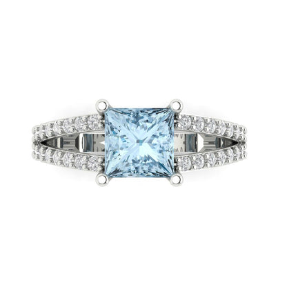 2.48 cttw Natural Sky Blue Topaz Solitaire with Zirconia Simulated Diamond Accents Engagement Ring - Solid Gold (Princess Cut,7.0mm)