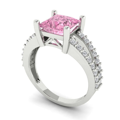 2.48 cttw Zirconia Simulated Pink Diamond Solitaire with Zirconia Simulated Diamond Accents Engagement Ring - Solid Gold (VVS1, Princess Cut,7.0mm)