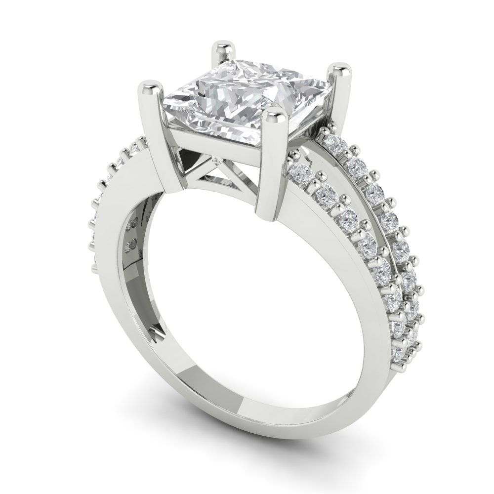 2.48 cttw White Sapphire Solitaire with Zirconia Simulated Diamond Accents Engagement Ring - Solid Gold (Princess Cut,7.0mm)