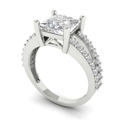 2.48 cttw White Sapphire Solitaire with Zirconia Simulated Diamond Accents Engagement Ring - Solid Gold (Princess Cut,7.0mm)