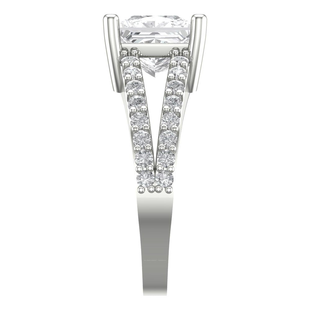 2.48 cttw Zirconia Simulated Diamond Solitaire with Zirconia Simulated Diamond Accents Engagement Ring - Solid Gold (VVS1, Princess Cut,7.0mm)