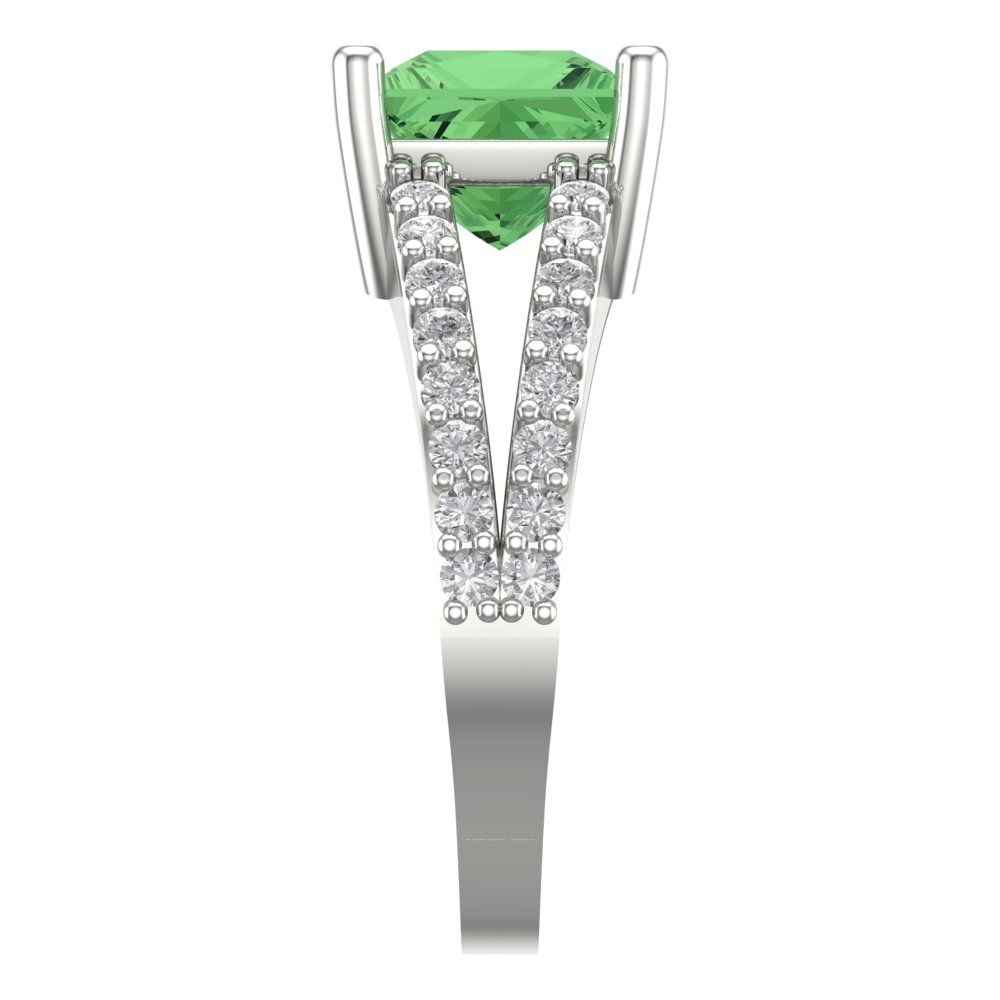 2.48 cttw Zirconia Simulated Green Diamond Solitaire with Zirconia Simulated Diamond Accents Engagement Ring - Solid Gold (VVS1, Princess Cut,7.0mm)