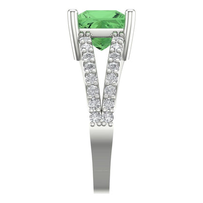 2.48 cttw Zirconia Simulated Green Diamond Solitaire with Zirconia Simulated Diamond Accents Engagement Ring - Solid Gold (VVS1, Princess Cut,7.0mm)