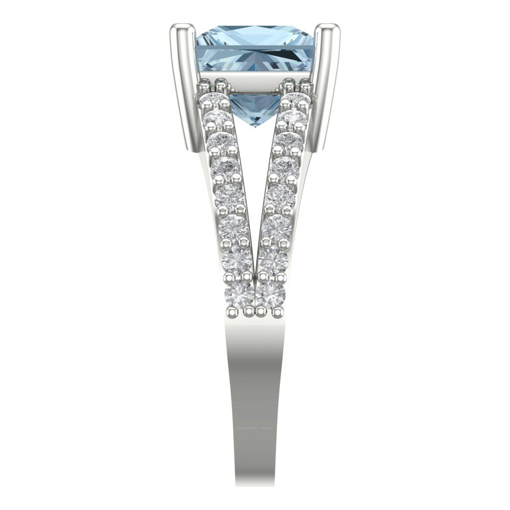 2.48 cttw Natural Sky Blue Topaz Solitaire with Zirconia Simulated Diamond Accents Engagement Ring - Solid Gold (Princess Cut,7.0mm)