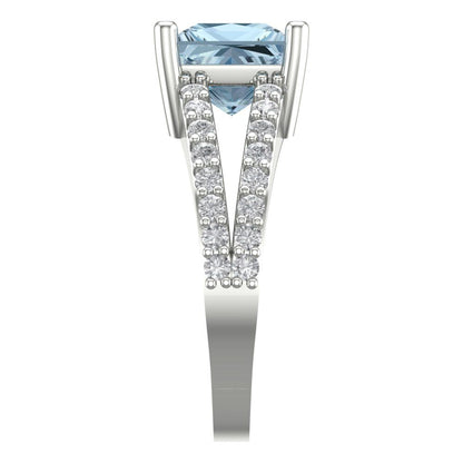 2.48 cttw Natural Sky Blue Topaz Solitaire with Zirconia Simulated Diamond Accents Engagement Ring - Solid Gold (Princess Cut,7.0mm)