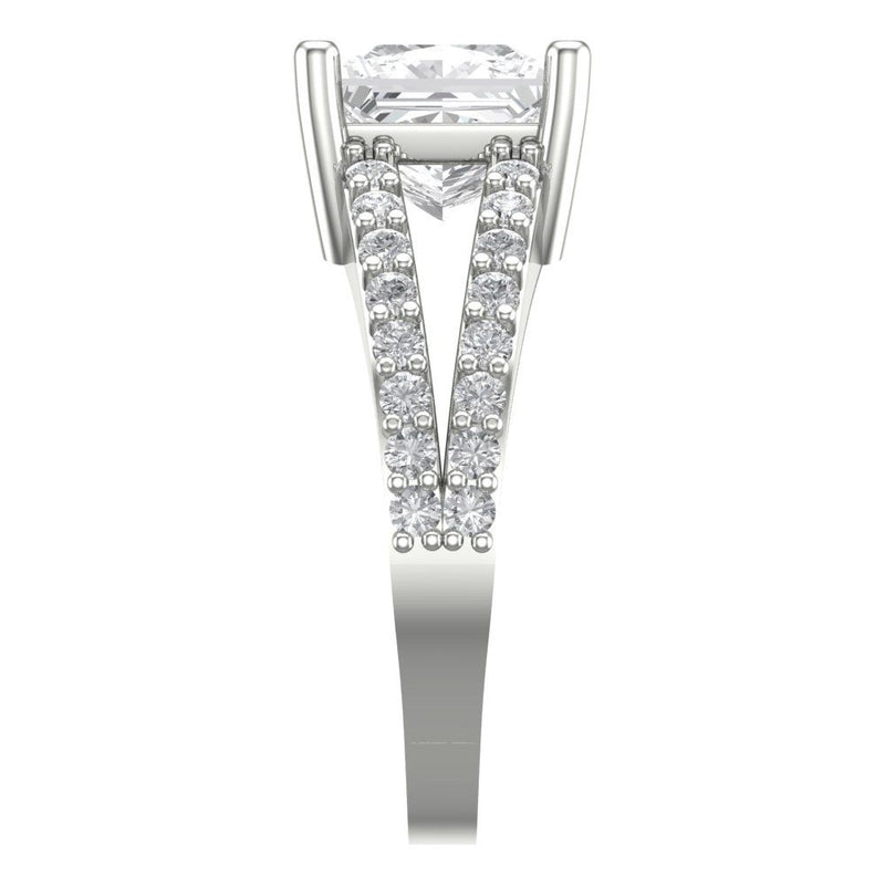 2.44 ct Brilliant Princess Cut Natural Diamond Stone Clarity SI1-2 Color G-H White Gold Solitaire with Accents Ring