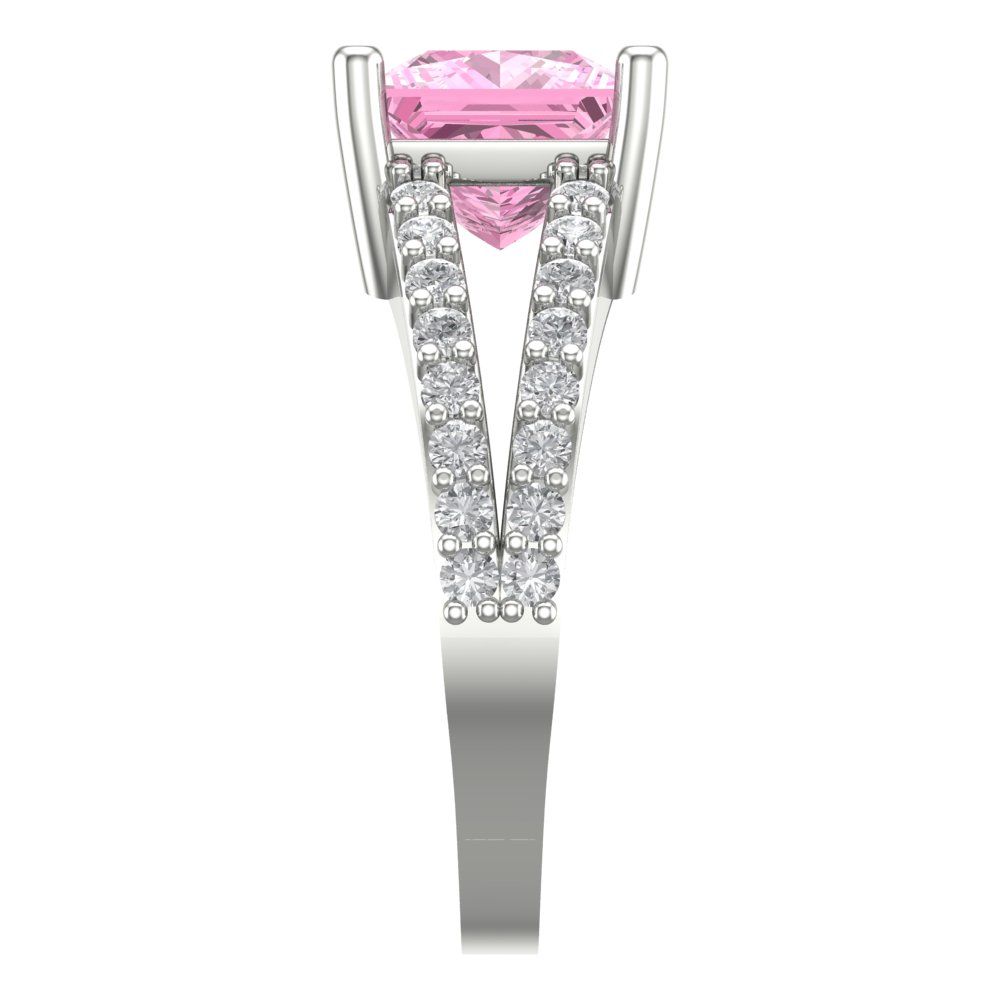2.48 cttw Zirconia Simulated Pink Diamond Solitaire with Zirconia Simulated Diamond Accents Engagement Ring - Solid Gold (VVS1, Princess Cut,7.0mm)