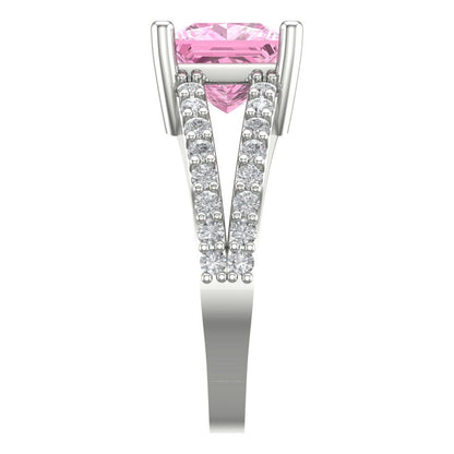 2.48 cttw Zirconia Simulated Pink Diamond Solitaire with Zirconia Simulated Diamond Accents Engagement Ring - Solid Gold (VVS1, Princess Cut,7.0mm)