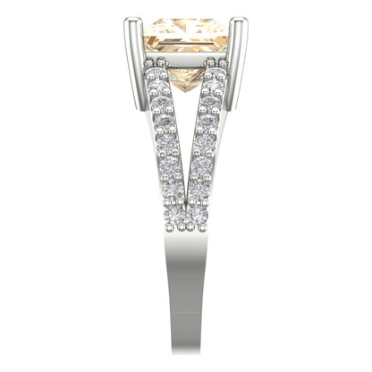 2.48 cttw Natural Morganite Solitaire with Zirconia Simulated Diamond Accents Engagement Ring - Solid Gold (Princess Cut,7.0mm)